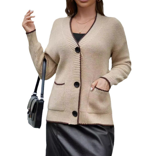 Damen Strickjacke mit modernen Taschen und kontrastierenden Details R&B