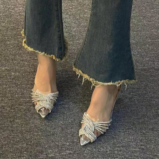 Damen spitze Slingback Pumps mit funkelnden Strassverzierungen R&B