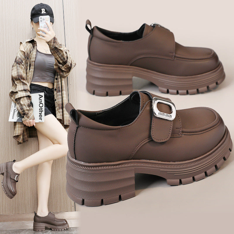 Damen modische Halbschuhe mit robustem Plateau und eleganter Schnalle R&B