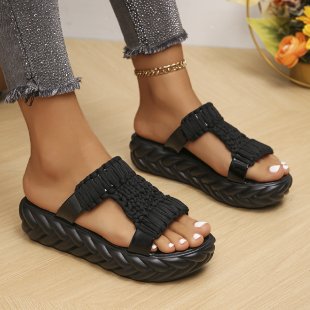 Damen nan handgewebte geflochtene Plateau-Sandalen mit ergonomischer Polstersohle R&B