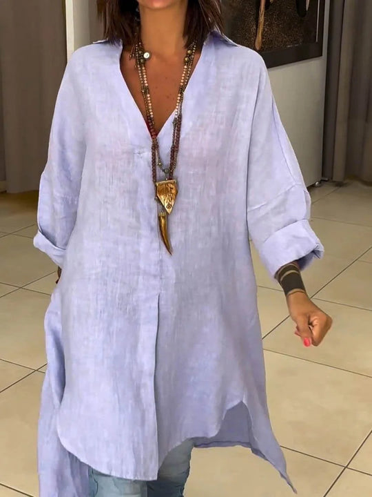 Damen Leinen Tunika mit asymmetrischem Schnitt und eleganten Details R&B