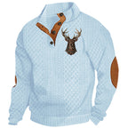 Herren nan Heritage-Strukturpullover mit Stehkragen Lederimitat-Besatz Ellenbogen-Patches und Halbknopfleiste R&B