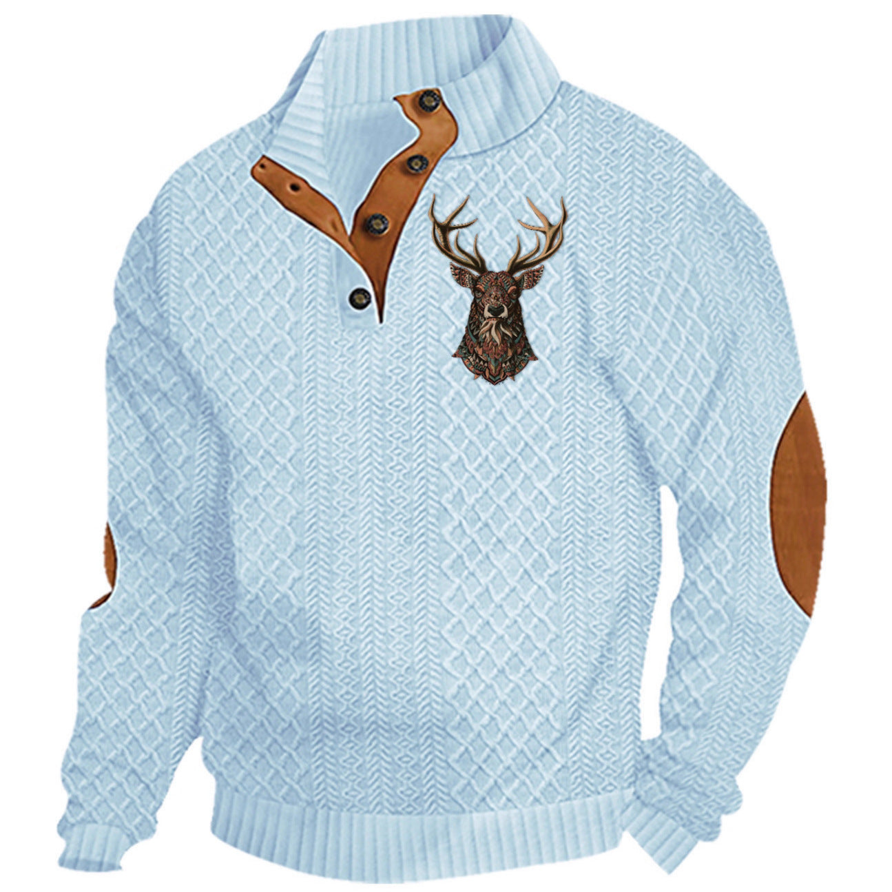 Herren nan Heritage-Strukturpullover mit Stehkragen Lederimitat-Besatz Ellenbogen-Patches und Halbknopfleiste R&B