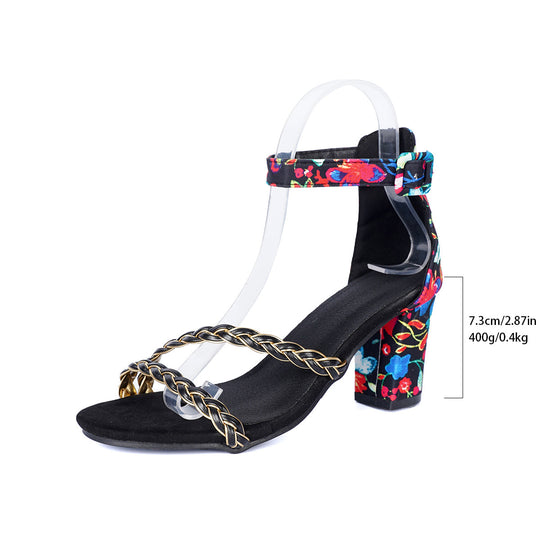 Damen Elegante Sandalen mit geflochtenem Design und modischem Blockabsatz R&B