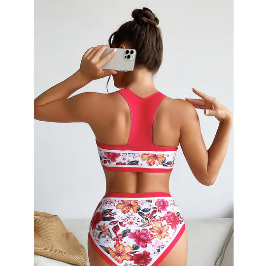 Damen Sport-Bikini mit floralem Design und hohem Bund R&B