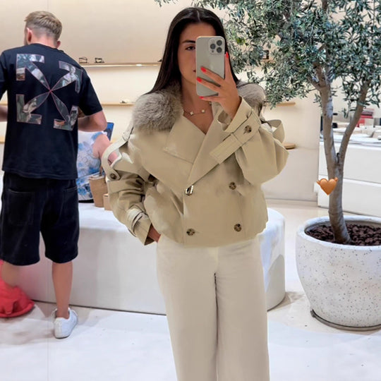 Damen elegante Übergangsjacke mit luxuriösen Fellkragen R&B