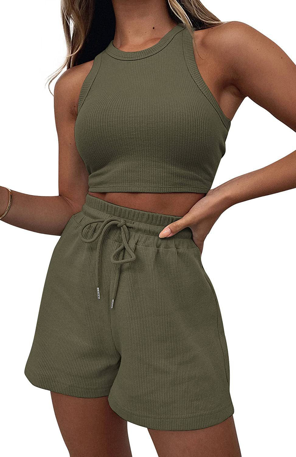 Damen Sportliches Set aus ärmellosem Oberteil und kurzen Hosen R&B