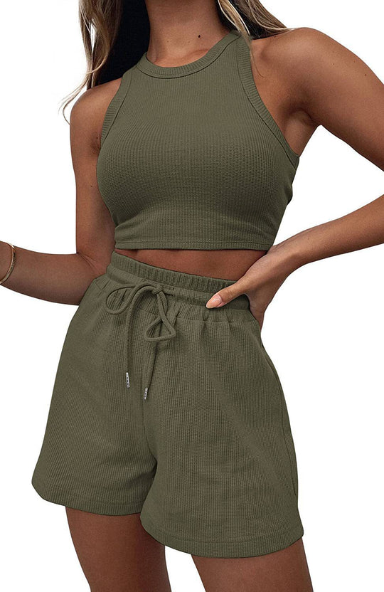 Damen Sportliches Set aus ärmellosem Oberteil und kurzen Hosen R&B