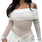 Damen Off-Shoulder Langarmbody mit transparenten Akzenten R&B