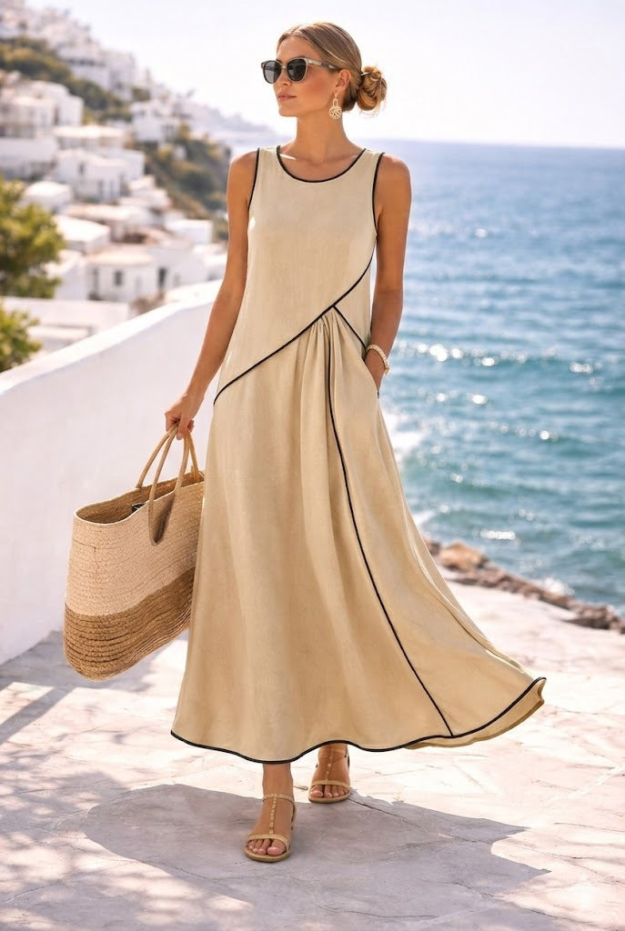 Damen Maxikleid mit fließendem Schnitt und asymmetrischem Design R&B