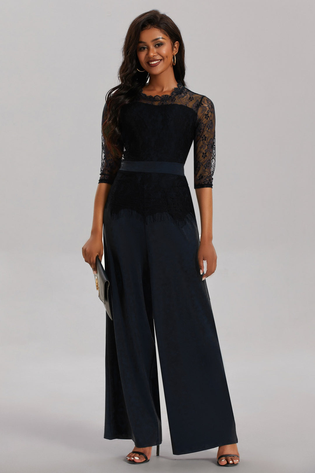 Eleganter Damen Jumpsuit mit Spitzenärmeln und Weitem Bein | R&B