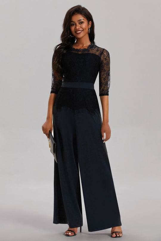 Eleganter Damen Jumpsuit mit Spitzenärmeln und Weitem Bein | R&B