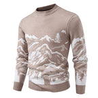 Herren Strickpullover mit Bergmotiv und hohem Kragen R&B