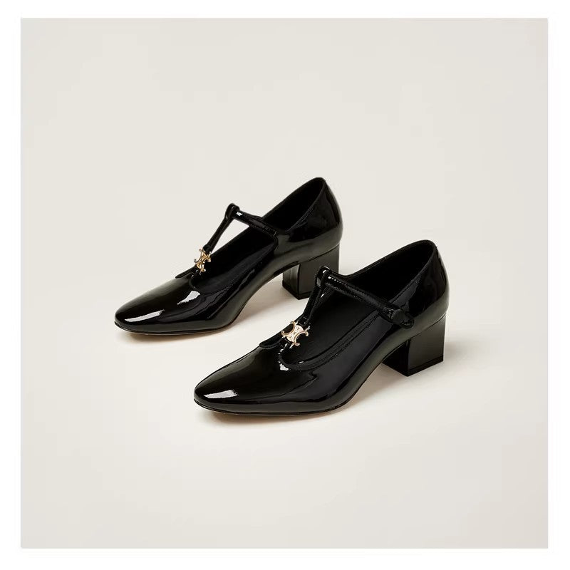 Damen elegante Pumps mit modischem T-Riemen und glänzender Oberfläche R&B