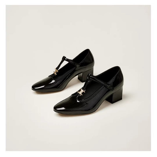 Damen elegante Pumps mit modischem T-Riemen und glänzender Oberfläche R&B