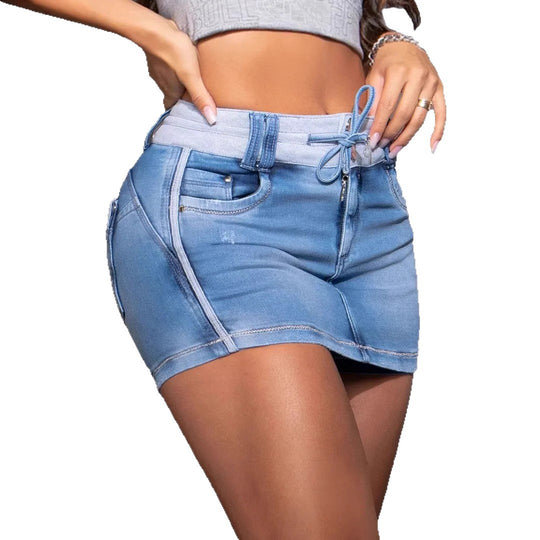 Damen Jeansrock mit lässigem Bund und dekorativem Kordelzug R&B