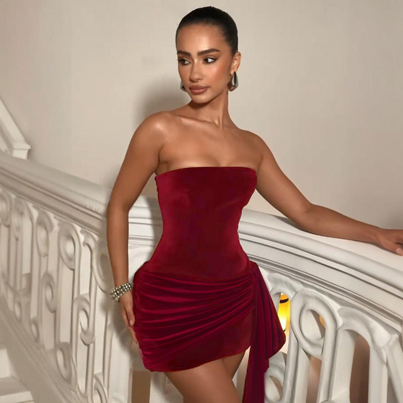 Damen verführerisches Bustier-Kleid mit asymmetrischem Rüschensaum R&B