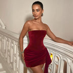 Damen verführerisches Bustier-Kleid mit asymmetrischem Rüschensaum