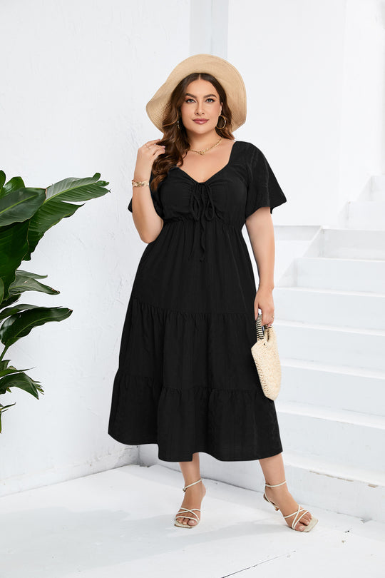 Damen Sommerliches Midikleid mit schmeichelndem Taillenzug und luftigen Ärmeln R&B