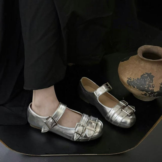 Damen Ballerinas mit modischen Schnallen und bequemer Innensohle R&B
