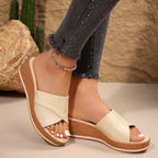 Damen Wedge-Pantoletten mit elegantem Kreuzriemen-Design und ergonomischer Fußbettung R&B