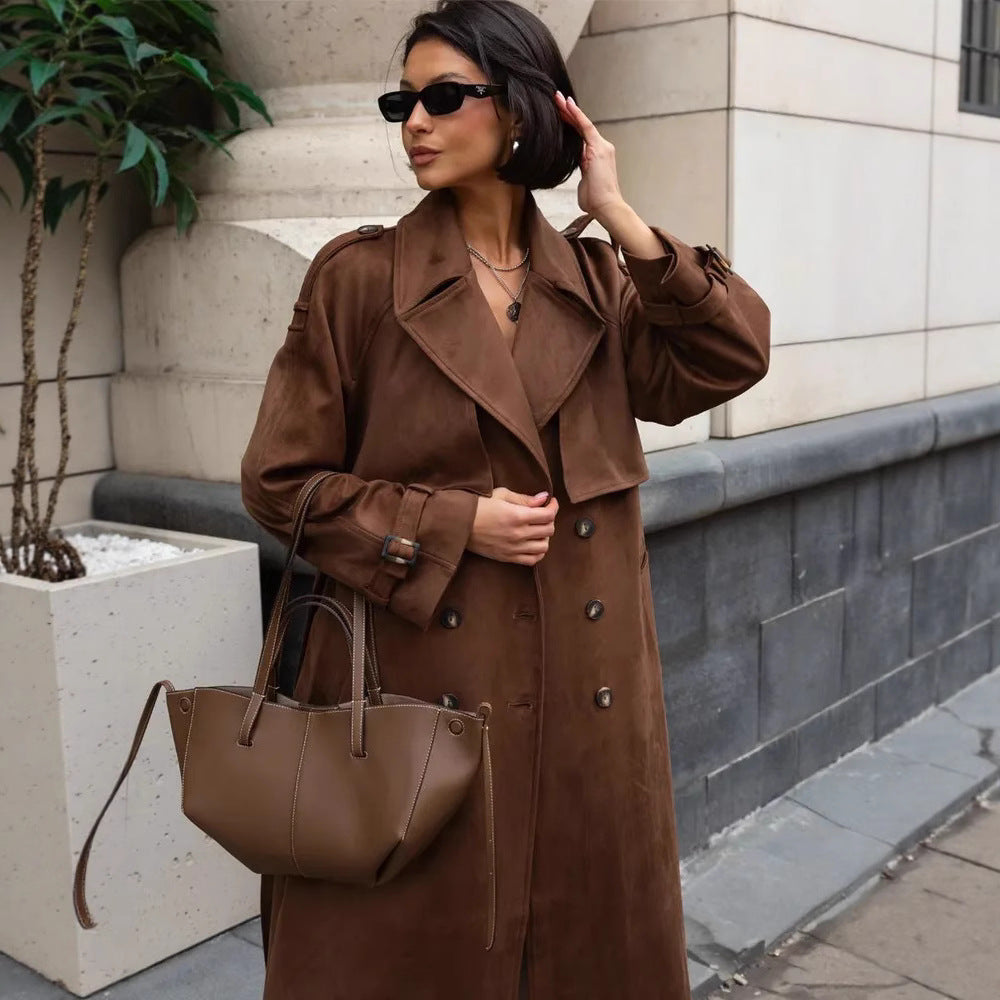 Damen Stilvoller Trenchcoat mit weitem Schnitt und Gürtel R&B