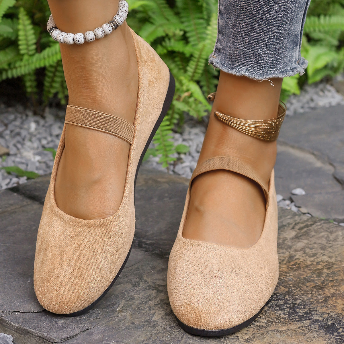 Damen Ballerinas mit verstellbarem Riemen und komfortablem Fußbett R&B