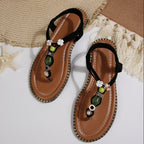 Damen Zehentrennersandalen mit dekorativen Perlenakzenten und komfortablem Fußbett
