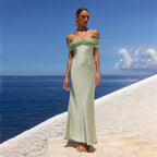 Damen elegantes Maxikleid mit schulterfreiem Design R&B