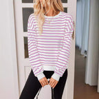 Damen lässiger Sweatshirt mit modernem Streifenmuster und Rundhalsausschnitt R&B