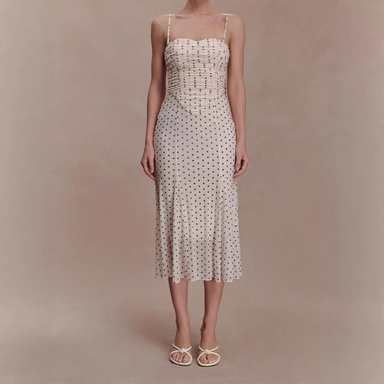 Damen Midi-Party-Kleid mit Rüschendetails und transparenter Stoffstruktur R&B