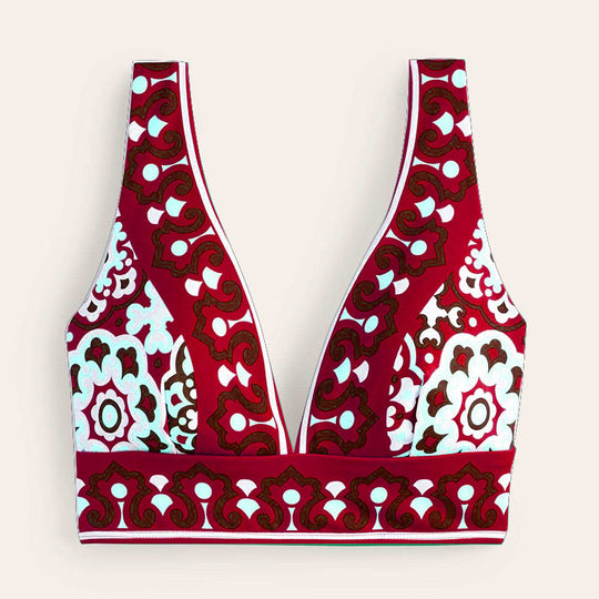 Damen Bikini-Oberteil mit tiefem V-Ausschnitt und floralem Muster R&B