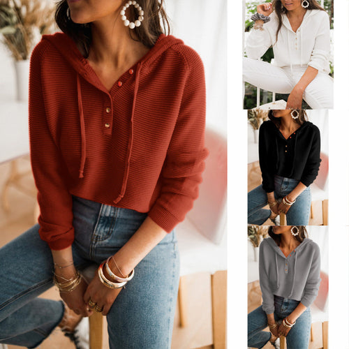 Damen Kapuzenpullover mit strukturiertem Stoff und modischen Knopfdetails R&B