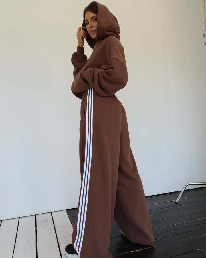 Damen Trendiges Sport-Lounge-Set mit cropped Sweatjacke und weit geschnittenen Jogginghosen R&B