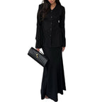 Damen Elegantes Deux-Pieces-Anzugset mit schwingendem Oberteil und bodenlangem Rock R&B