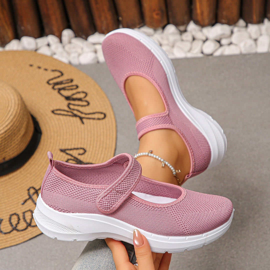 Damen Sportliche Slip-On Sneakers mit atmungsaktivem Mesh-Obermaterial und elastischen Riemen R&B