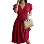 R&B | V-Ausschnitt Einfarbig Kurzarmkleid Für Frauen
