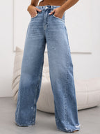 Damen Weite Jeans im Vintage-Stil mit hohen Taschen und trendigen Used-Effekten R&B