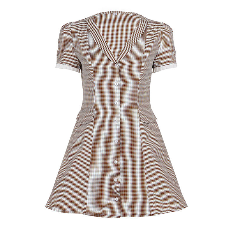 Damen Hemdkleid mit V-Ausschnitt und karierter Struktur R&B