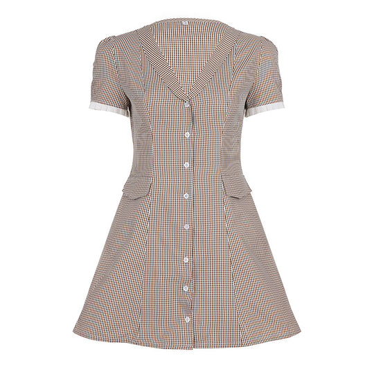 Damen Hemdkleid mit V-Ausschnitt und karierter Struktur R&B