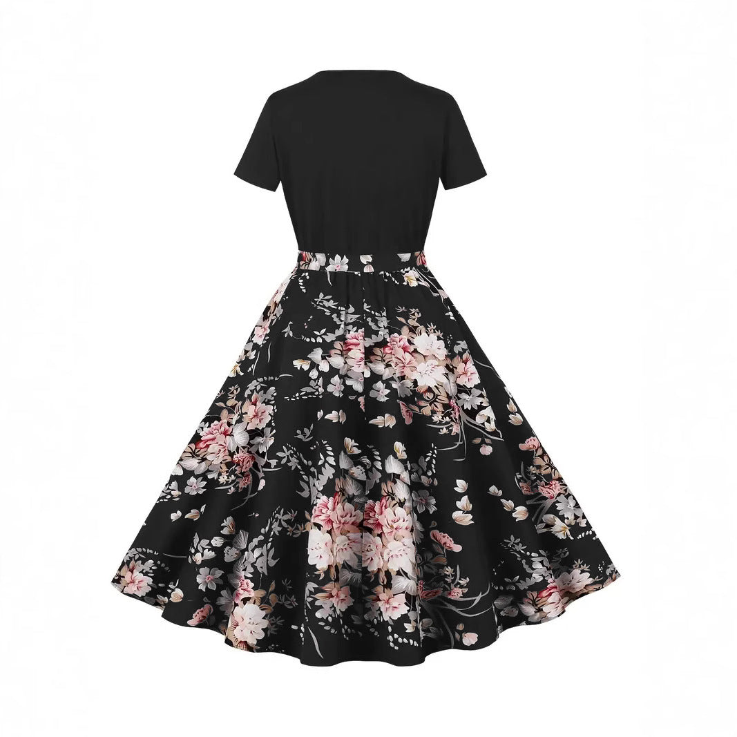 Damen Elegantes Spitzen-Kleid mit kontrastierendem Oberteil und fließendem Rock R&B