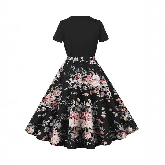 Damen Elegantes Spitzen-Kleid mit kontrastierendem Oberteil und fließendem Rock R&B