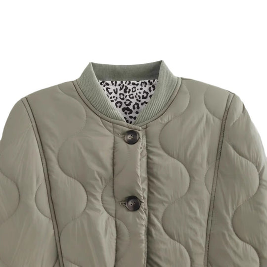 Damen gesteppte Leichtjacke mit trendigen Animal-Print-Ärmeln R&B