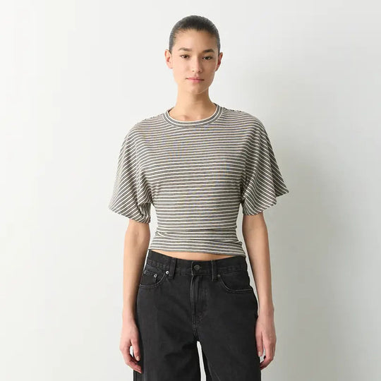 Damen modernes Kurzarm-Top mit lässigem Streifenmuster und elegantem Schnitt R&B