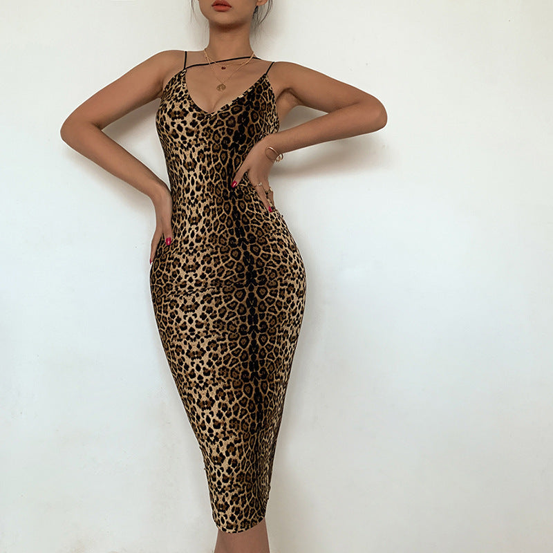 Damen figurbetontes Abendkleid mit raffiniertem Leopardenmuster