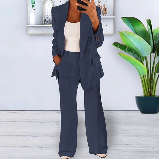 Damen elegantes und lockeres Blazerset mit weiten Hosen R&B