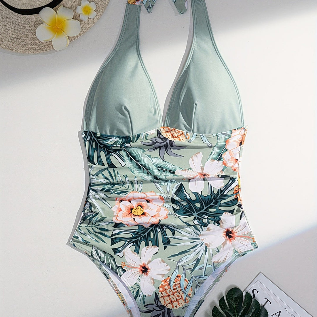 Damen Eleganter Hoch geschnittener Badeanzug mit floralem Design R&B