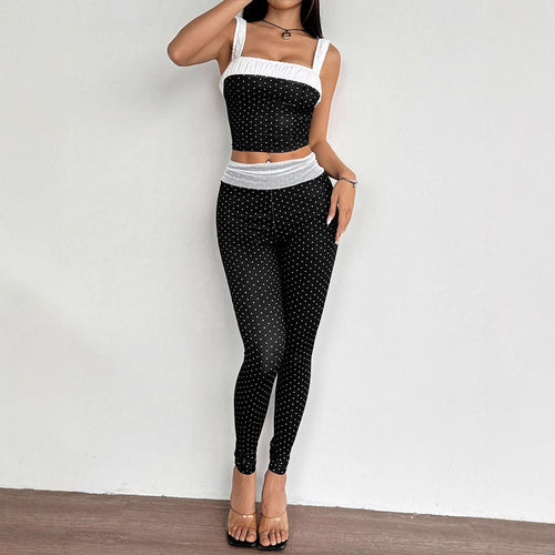 Damen Zweiteiliges Set mit gepunktetem Top und passender Hose R&B