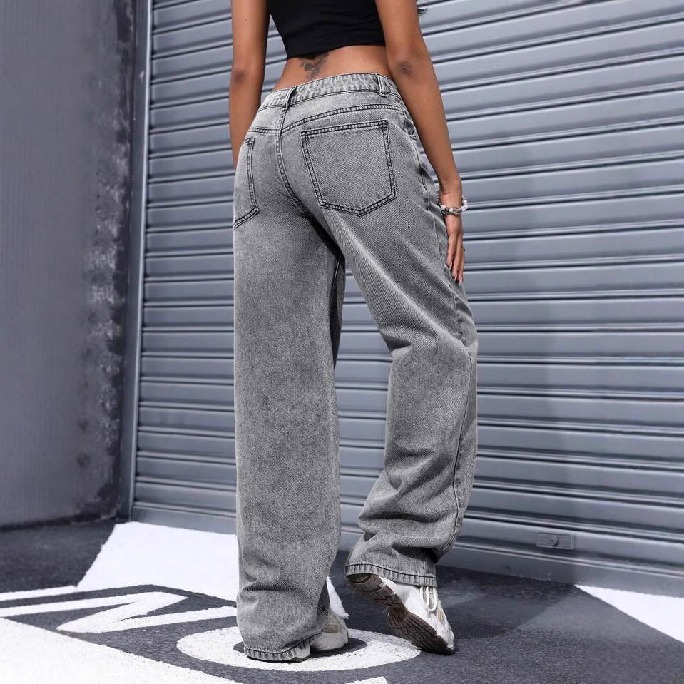Damen Weite Jeans im lässigen Urban-Style mit hohem Bund und markanten Nähten R&B