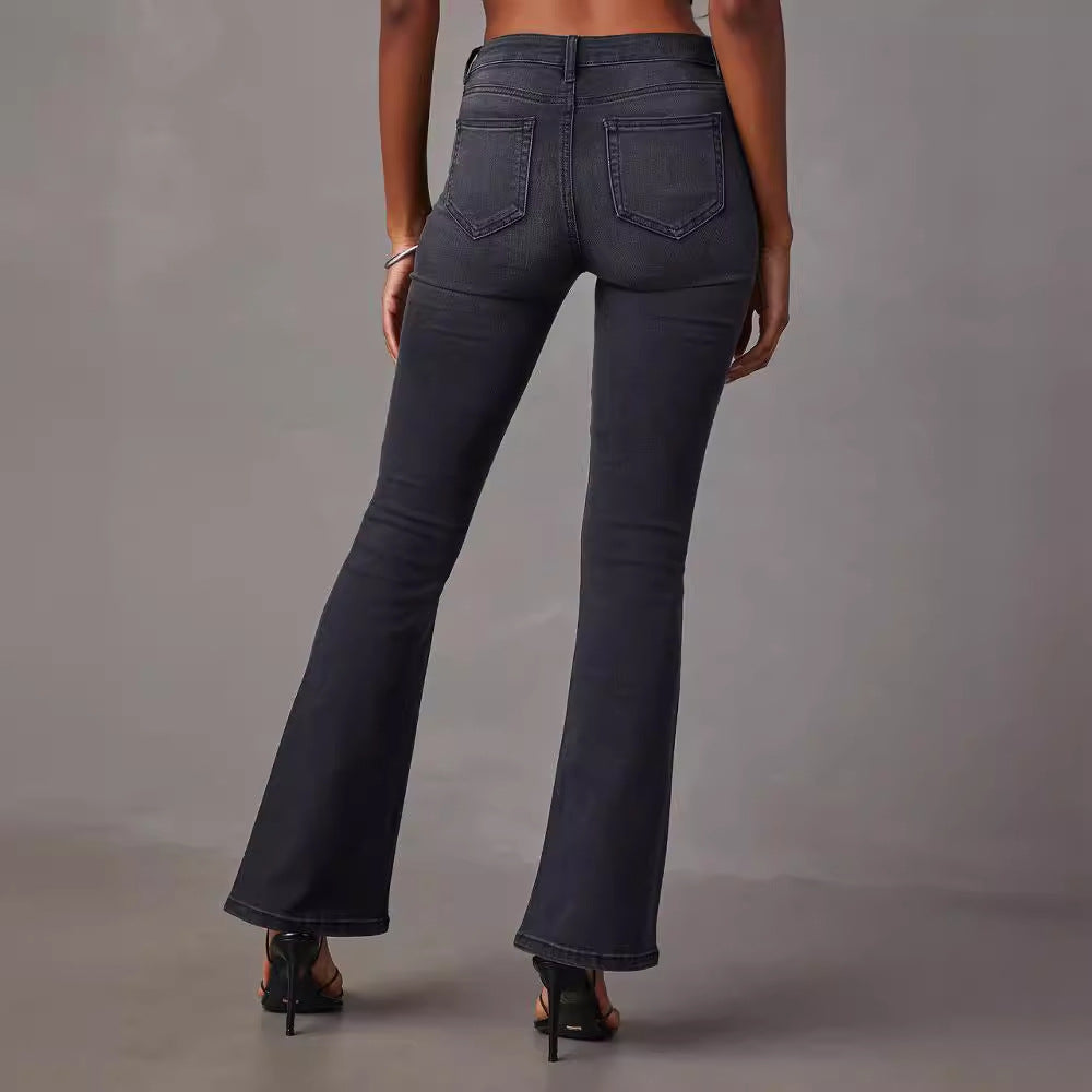 Damen Flared Jeans mit hochgeschnittenem Bund und moderner Waschung R&B